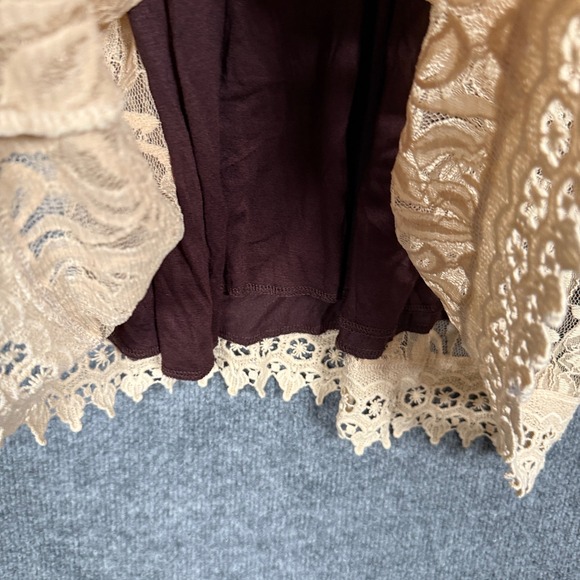 L&B Plus Size 3-XL Lace Overlay Western Boho Top Blouse Tan Festival Fairy - Picture 7 of 10